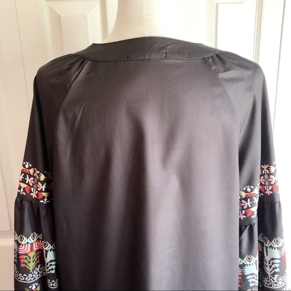 Misslook Gray Boho Print Long Sleeve Oversized Peasant Blouse - Picture 12 of 13